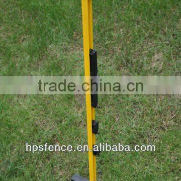 Fiber reinforced plastic tread in post for electric fence ropes and tapes