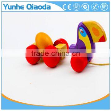 Colorful Pull Along Wiggles Crow With One Egg Wooden Toy Wiggles as You Pull They Make a Fun Baby photo-3