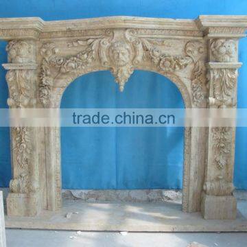 Beige Travertine Marble Fireplace Mantel Surrounding