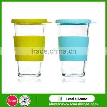 Heat proof silicone cup sleeve with glass cup