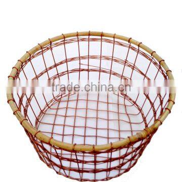 ROUND COPPER WIRE BAMBOO FRUIT VEGETABLE BASKET DECORATIONS