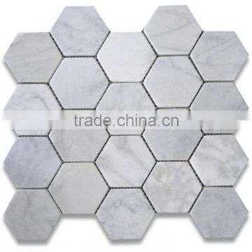 hexagon 2x2 white marble tumble mosaics meshed on sheet tiles for kitchen backsplash shower walls bathroom floor