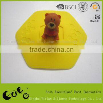 Hot sell cute bear style silicone cup lid/coffee mug cover