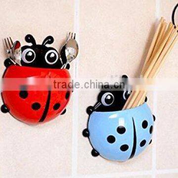 Cute Cartoon Ladybug Kids Wall Suction Cup Mount Toothbrush Box Travel Organizer Plastic Box Storage Organizer photo-4