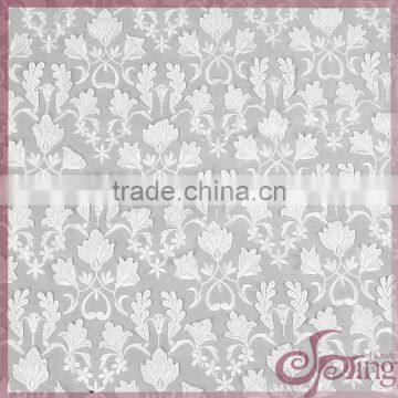 White Floral Chiffon Lace Embroidery Fabric, Fashion Applique Designs Lace photo-3
