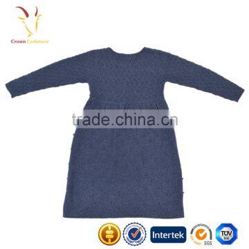 Baby Doll Long Sleeve Cashmere Dress With Cable Design at Waist photo-2