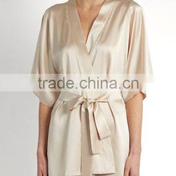 Wholesale & custom kimono robe, ladies luxury silk satin robe, romantic silhouette knee length robe