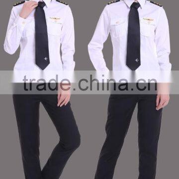 Juqian Custom Top Quality Airline Uniform Long Sleeve Women White Cotton Commander Women Pilot Uniform Shirt in China photo-6