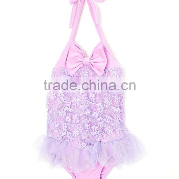 Hot Sale Girl Halter With Lavender Lace Halter Girl One-Piece Dress Children Clothes G-NP-S905-155