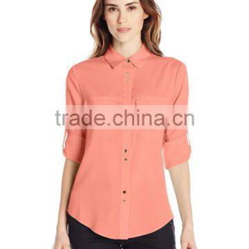 Women's Pink,Orange,Blue Double Button Blouse photo-4