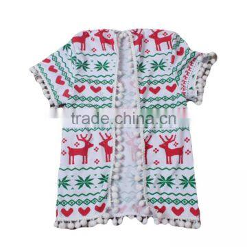 wholesale cotton knitted t-shirts fair christmas reindeer print cardigan short sleeve kids christmas cardigan