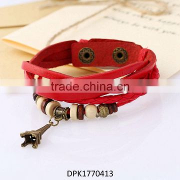 Personality all-match jewelry alloy ring leather bracelet male bangle best gift for