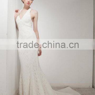 Mermaid Halter Neck Court Train With Elegant Lace Wedding Dress AS30602 photo-3
