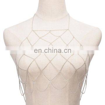 Women Sexy Beach Show Gold Silver Body Jewelry Chain Bra photo-2