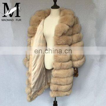 2017 New Fox Fur Coat Factory Price Stripe Luxury Natural Long Fox Coats Women