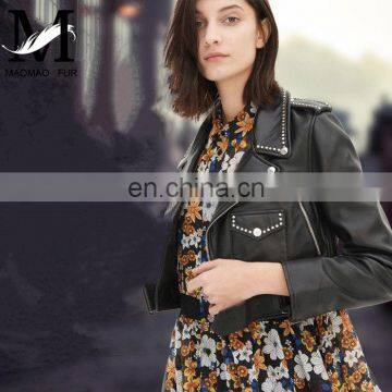 2017 New Fashion Diamond Women Real Leather Jacket Ladies