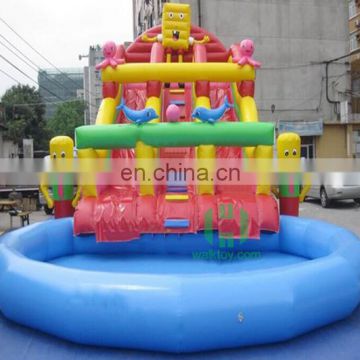 Factory price inflatable floating water slide with pool for sale