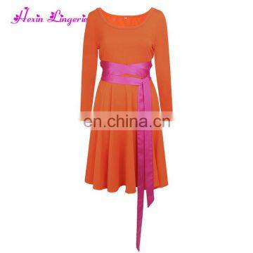 Hot Sale Women Retro Lacing Long Polyester Midi Ladies Dresses