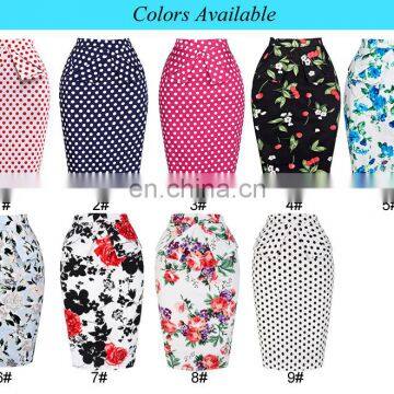 Grace Karin Occident Women Hips Wrapped High-waisted Short Cotton Flower Printed Pencil Vintage Skirt CL008928-8 photo-6