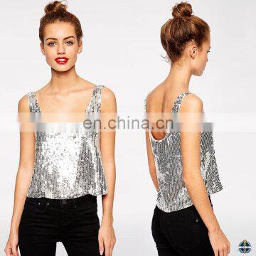 T-WV513 Summer Sexy Silver Sequin Women's Tank Top