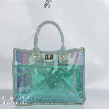 Korean Style Ladies green Clear Jelly Bag Cross Body HandbagJL73498#