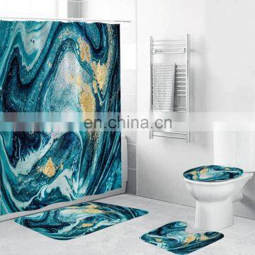 New Design 4 Pcs Shower Curtain Set With Non-Slip Rug Toilet Lid Cover Bath Mat and Vintage Shower Curtain Set for Bathroom photo-5