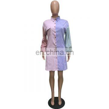 New Office Lady Plus Size Women Female Color Matching Elegant Shirt Dress photo-6