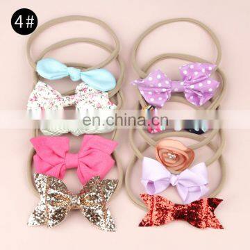 10PCS/Set Baby Girl hairband headband Kids flower sequin bowknot nylon headwear