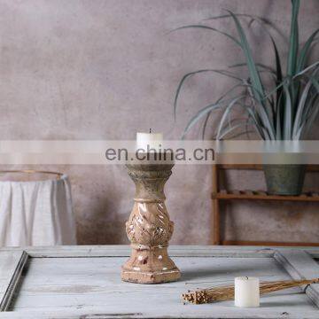 Western retro home decoration piece wholesale cheap matte tall cement candlestick holders for church