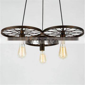 Hot selling retro bike cluster vintage rustic bicycle wheel shape light arts chandelier pendant lamp