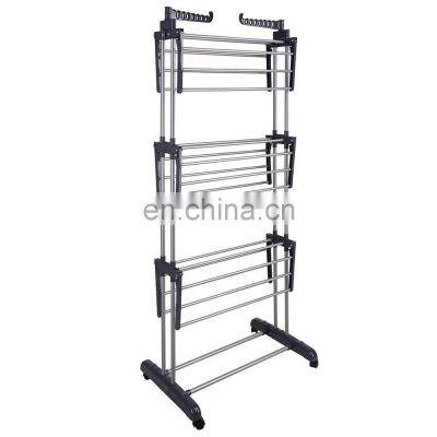 Foldable 3 Tier Rolling Collapsible Clothes Drying Rack Stand Indoor Outdoor Dark Grey Metal Laundry Rack photo-5