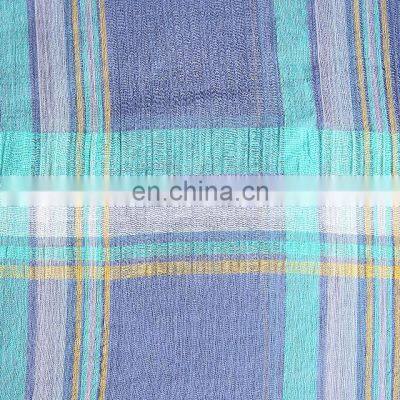 Stock Twisted Yarn Dyed Fabric Linen Cotton Blend Plaid Crepe Fabric photo-2