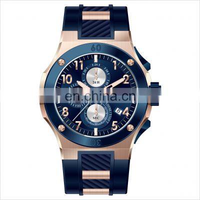 2022 High Quality Blue Silicone Quartz Watches Custom Logo Rose Gold Steel Case Sport Watch Designer Watch Luxury Men