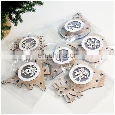 LED Light Christmas Tree Star Bell Wooden Pendants Ornaments Xmas Wood Crafts Kids Gift for Home Christmas Party Decorations