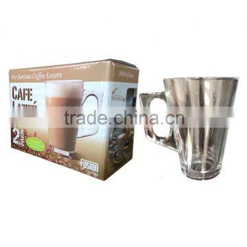 Glass coffee cup latte coffee mug milkshake cup 240 ml with handle