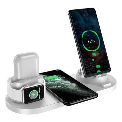 Six-in-One Wireless Charging Desktop Mobile Phone Watch Headset Black White Rose Gold-Charging Adapters phone Accessories