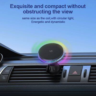 Magnetic 15W Wireless Charger Car Mobile Phone Holder LED Light Air Vent 360 Degree Rotation Car Holder Car Mount