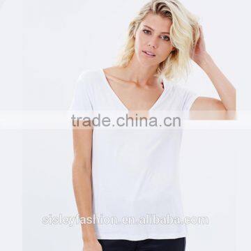 Hot Sale women blank color high quality fashion t shirt new arrival with v-neck t shirt TS038