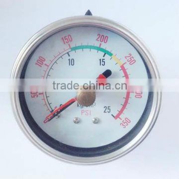 YN63ZCE 63mm(2.5") glycerin liquid filled pressure gauge with red active pointer,back connection