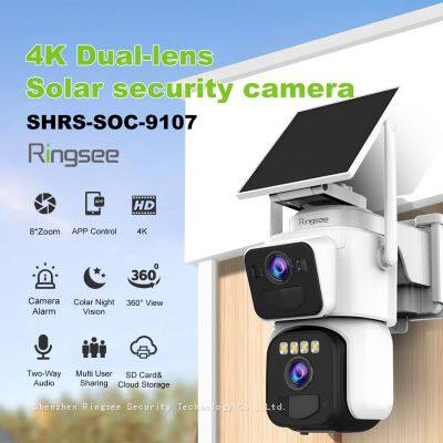 Ringsee 4K Dual Lens PTZ Camera WiFi Two-way Audio Solar-powered security camera for home security
