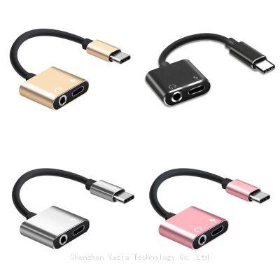 USB Type-C 2-in-1 3.5mm Aux Audio Jack Adapter Cable for Xiaomi Huawei Samsung Phones- Product