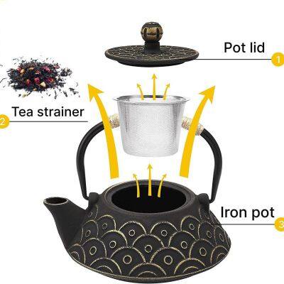 Chinese Classic Japanese Water Brewing Tea Pot Home Health Black 800ml Fish Scale Cast Iron Teapot With Filter photo-3