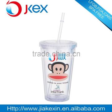 Double wall plastic tumbler with straw