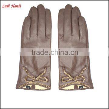 Popular simple style brown leather gloves for women