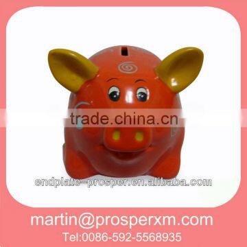 Red Ceramic Pig Saving Bank With Decal