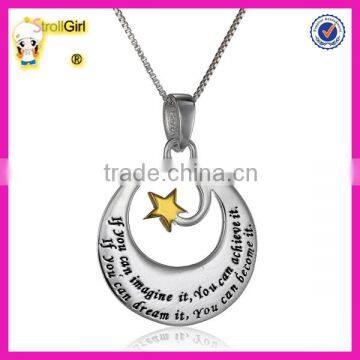 Hot two-tone sterling silver necklace yellow gold inspirational pendant necklace