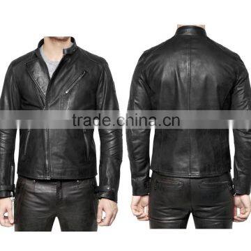 MEN CAFE RACER STYLE LEATHER JACKET WITH QUILTING