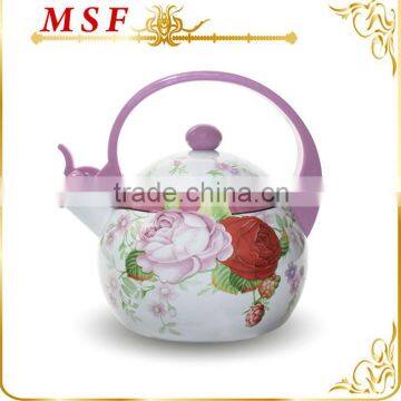 enamel with flower pattern decal automatic spout whistle kettle