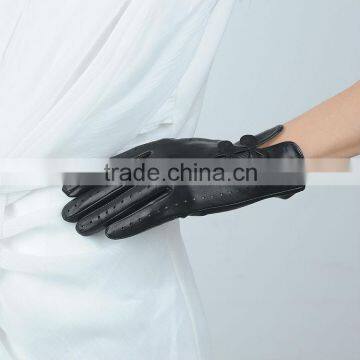 ladies soft sheepskin unlined car driving gloves with leather bow