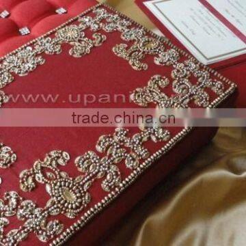 Red and Gold Embroidered Silk Invitation Box WHOLESALE photo-3